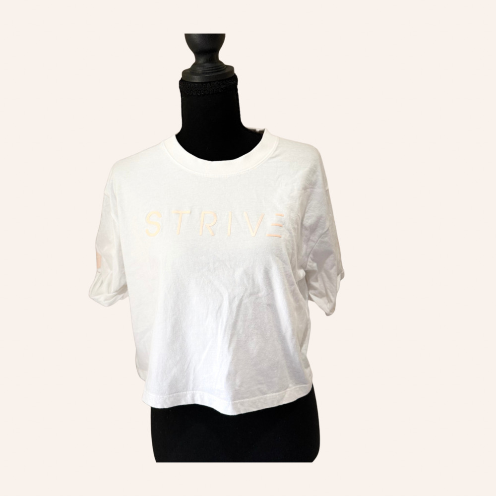 Strive Cropped Boxy Graphic Tee White Pink Size L